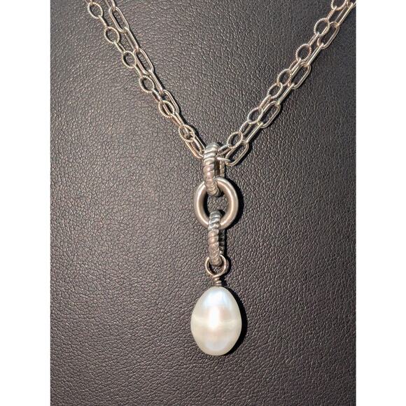 SILPADA Retired Freshwater Pearl Pendant Double Sterling Silver Chain Necklace - Picture 5 of 9